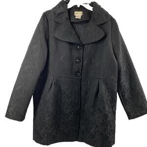 Toffee Apple Dress Coat Womens XXL Black Floral Button Up Jacket Pockets Unlined